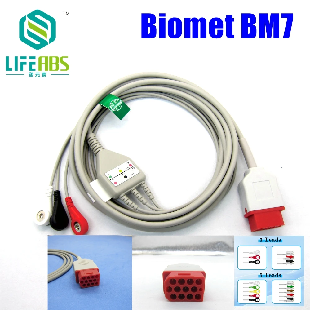 One-Piece Ecg Cable Ekg Cable Iec 3leads 5leads Snap Clip Ecg Measurement Accessories for Biomet Bm7 Mornitor Machine