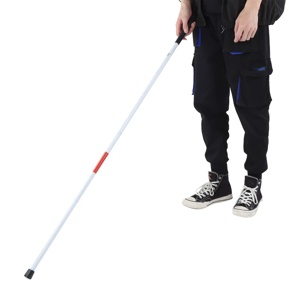 Durable Foldable Blind Cane Reflective White & Red Aluminum Alloy Walking Cane Stick Non-Slip Walking Stick Blind People