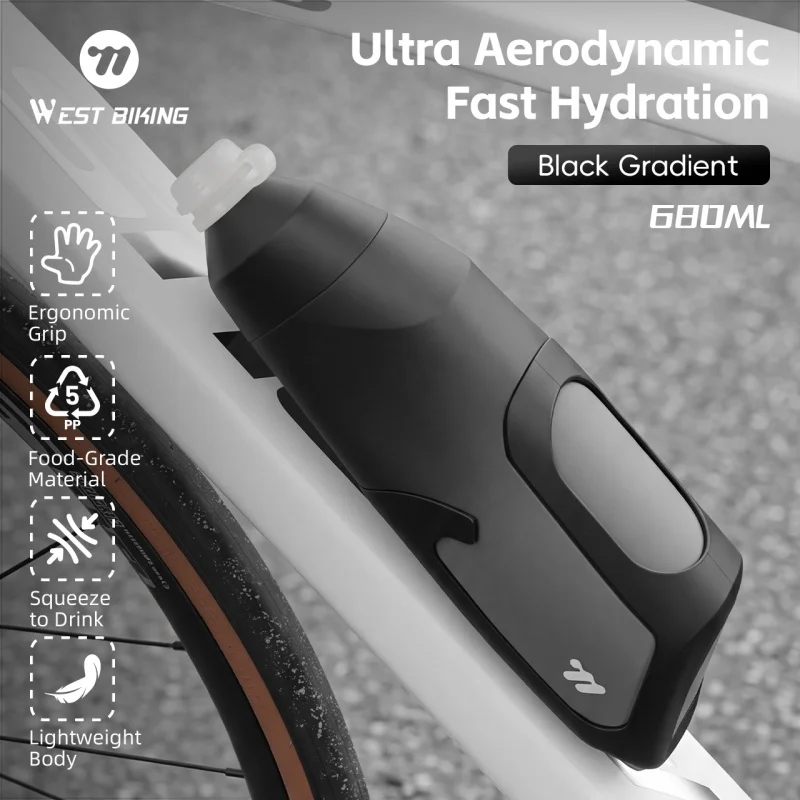 WEST BIKING Lokaler Versand Aero Fahrrad-Trinkflasche 680ml Auslaufsichere Sportflasche mit Halterung & Reinigungsbürste für Rennrad- und Mountainbike-Zubehör