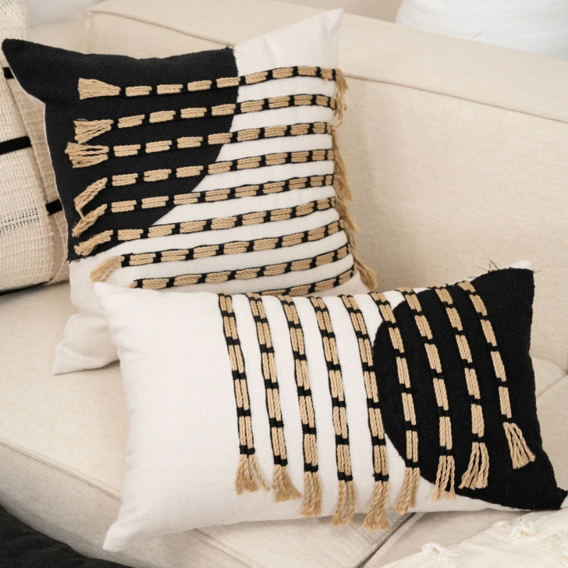 Decorative Throw Pillow Cover Mid Century Vintage Black White Pillow Cover For Hotel Cafe Living Room Sofa Headboard