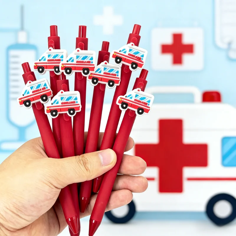 15/25pcs red ambulance ballpoint pens, featuring a medical theme and ambulance elements, unlock the joy of writing