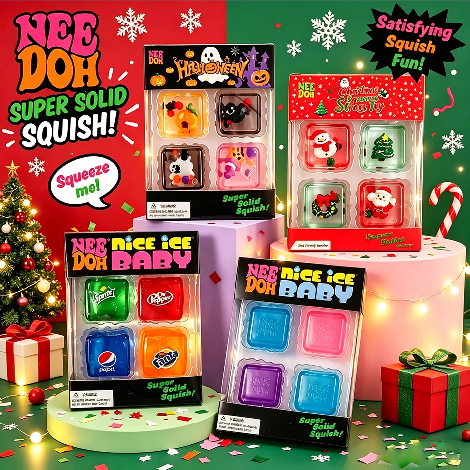 NewSchylling NeeDoh Halloween Teenie Mini Ice Cube 4‑Pack Fidget Sensory Maltose Slow‑Rebound Stress Anxiety Relief Squeeze Ball