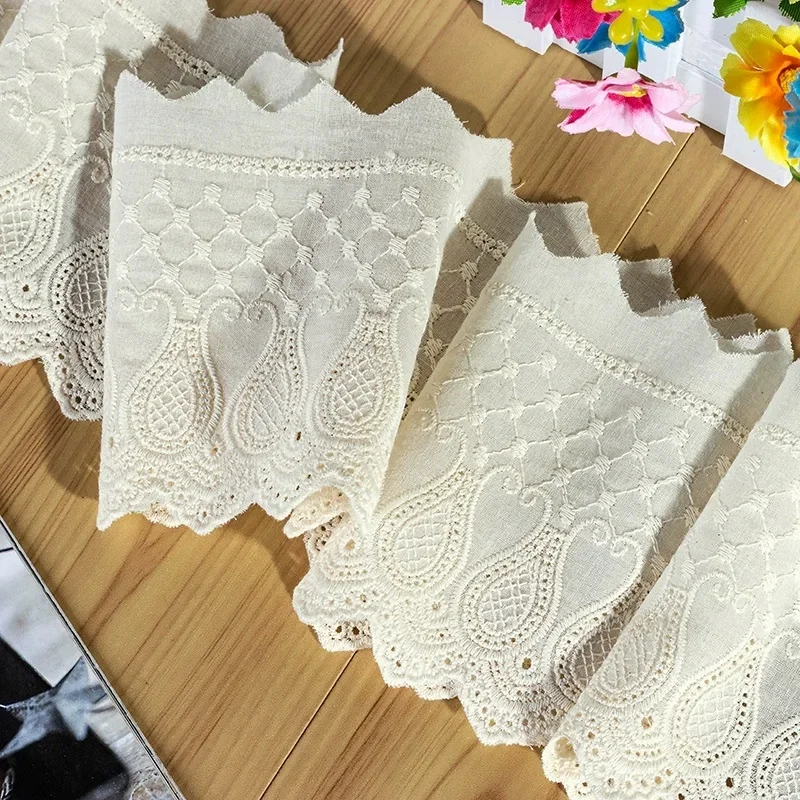 1yard/lot White Beige Black 100% Cotton Embroidered Lace Fabrics for Women\'s Clothing DIY Lace Trim