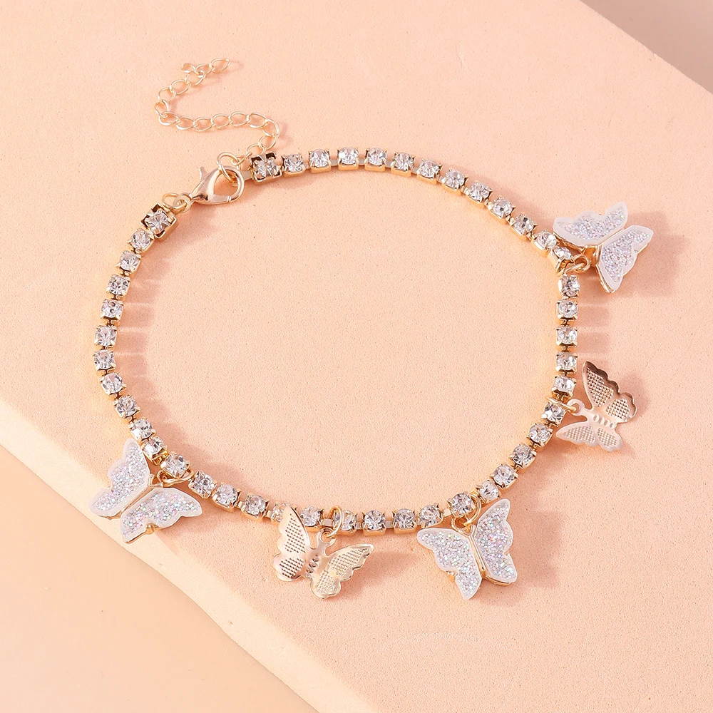 Aihua Modische Kristall-Tenniskette mit Schmetterling-Anhänger für Damen, Barfußkette für Fuß und Knöchel, Armband, Strand-Schmuck, Geschenke – Detail 13