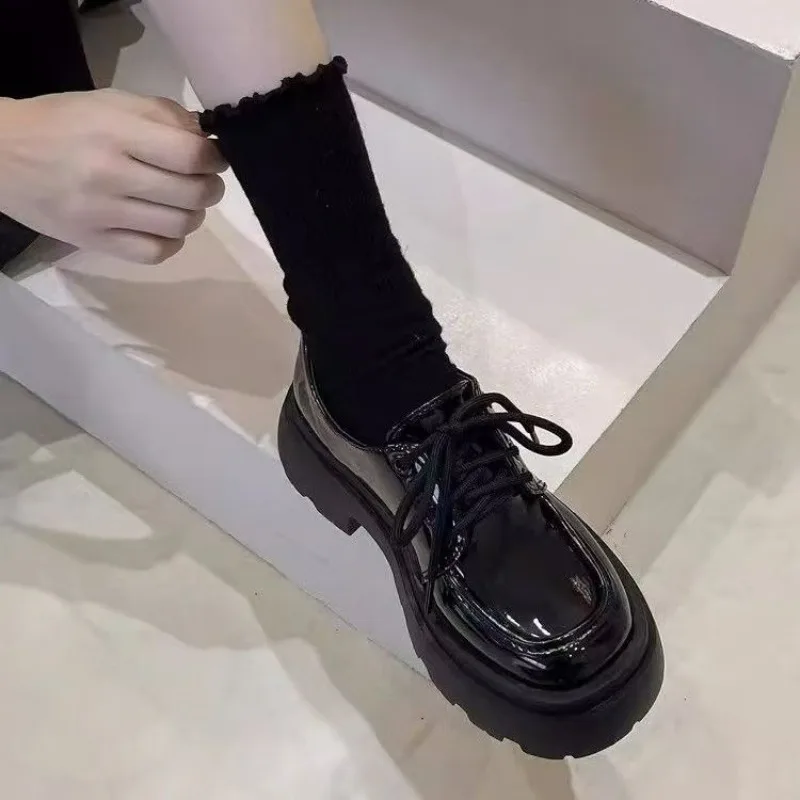 

Women Spring New Black Platform Flats Shoes Women Loafers Slip on Boat Shoes Designer Casual Leather Oxfords 2026