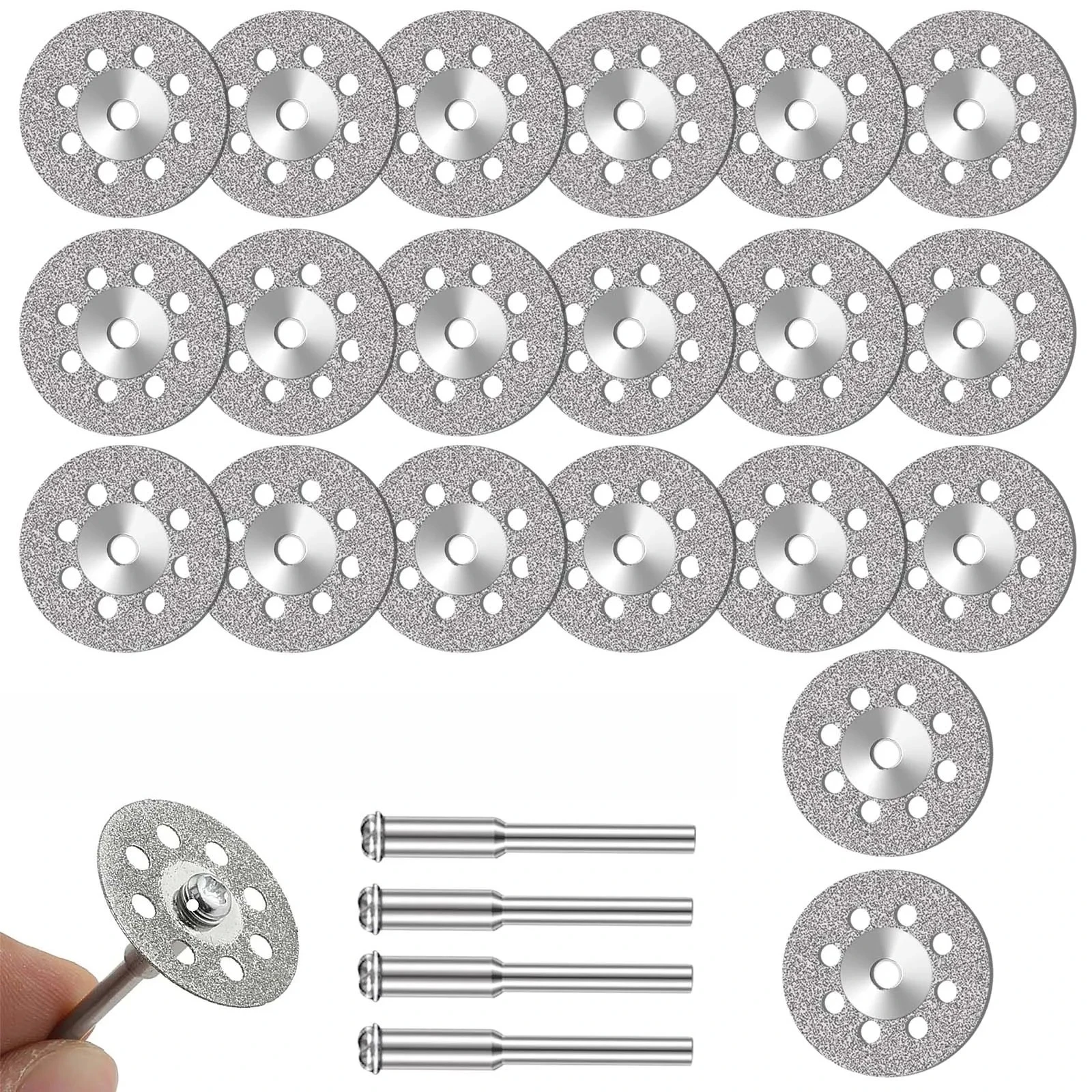 20Pcs Diamond Cut Off Wheels 20-30mm for Dremel, with 4Pcs 402 Mandrel 3mm & Screwdriver, Rotary Tool Cutting Discs Attachment