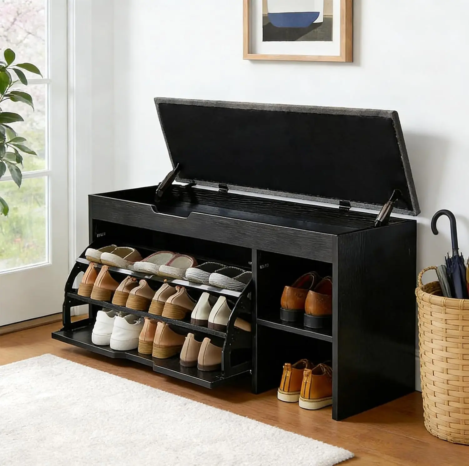 

Flip Drawer Shoe Storage Bench Adjustable Shelf Padded Seat Hallway Bedroom Customized