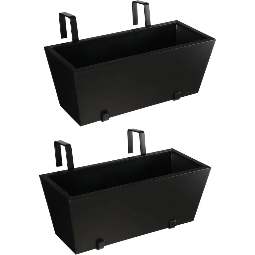 

BIRDROCK HOME 2pk Metal Railing Planter - Black Balcony Flower Box - Deck Rail Boxes - House Apartment Plant Pot