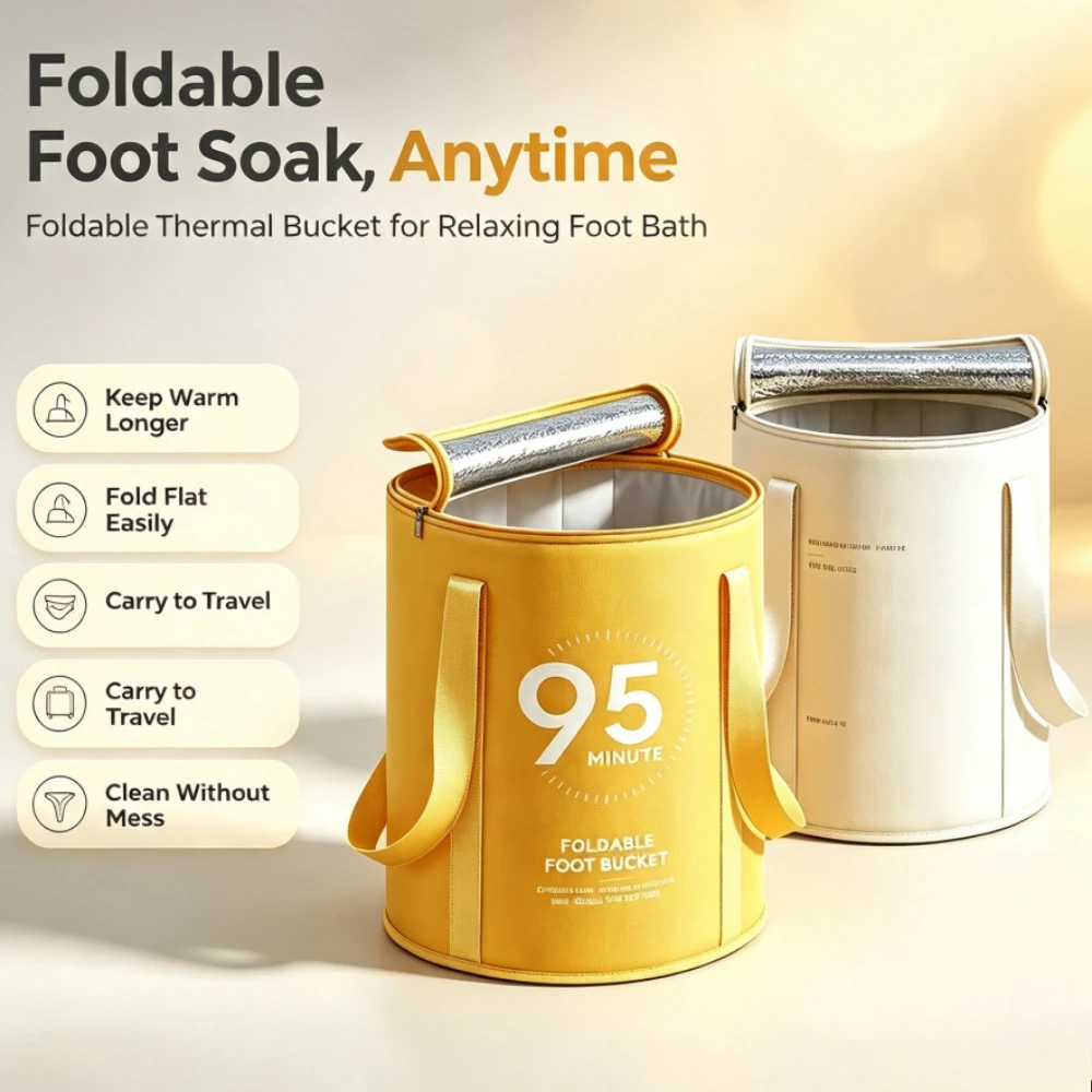 Camping Travel Household Foldable Foot Bath Portable Thermal Insulation Leak-proof Foot Soaking Bucket 5-layer Warmth Design