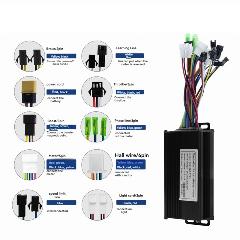 Ebike 3 Mode 36V 48V 52V 60V 22A Sinewave Controller 11 Tubes For 500W Motor Electric Scooter Parts Ebike Controller