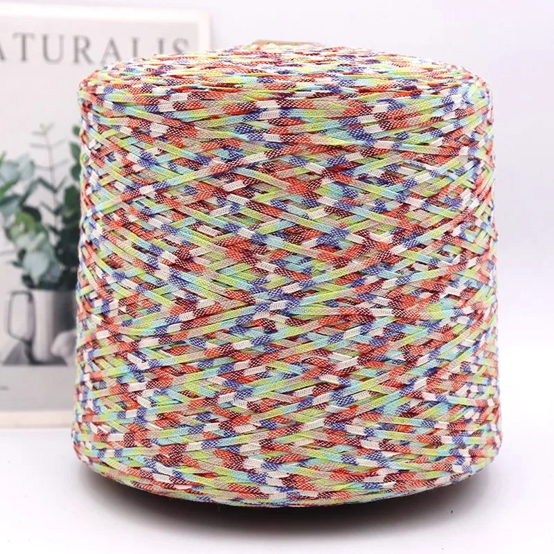 

500 г радужной плоской ленточной пряжи для рукоделия, вязания крючком и спицами, для пошива одежды и рукоделия