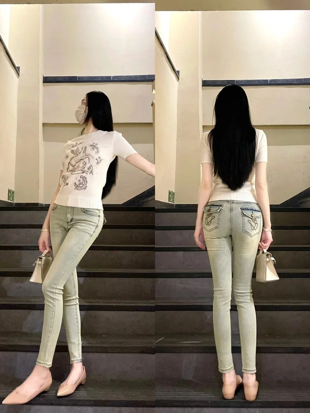 

Ретро-джинсы американского стиля, светло-голубые, с вышивкой, облегающие, женские, с высокой талией, из эластичного хлопкового денима, с эффектом подтяжки ягодиц, модель «карандаш», длина 7/8