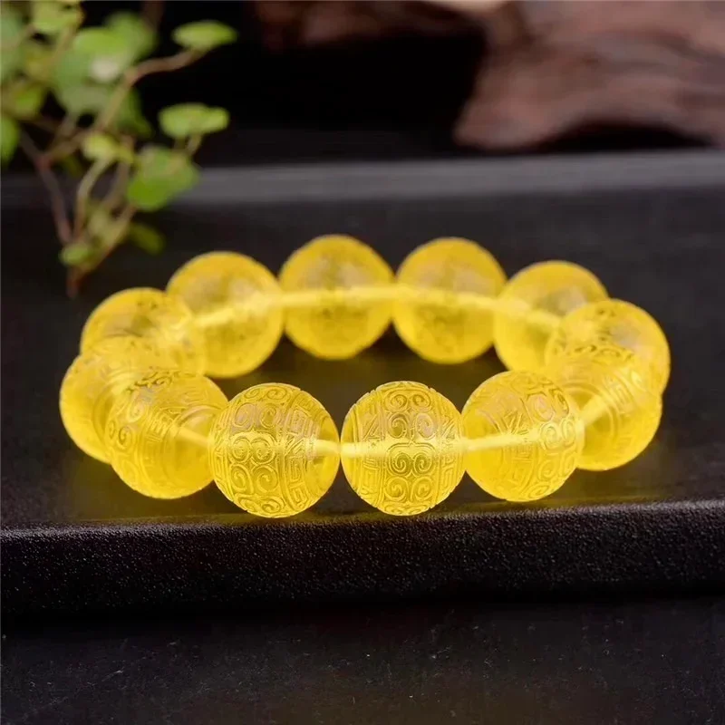 Amber Beeswax Golden Grain Beads Bracelet Hand Chain Precision Grinding Sculpture for Men and Women Natural Amber Bangle