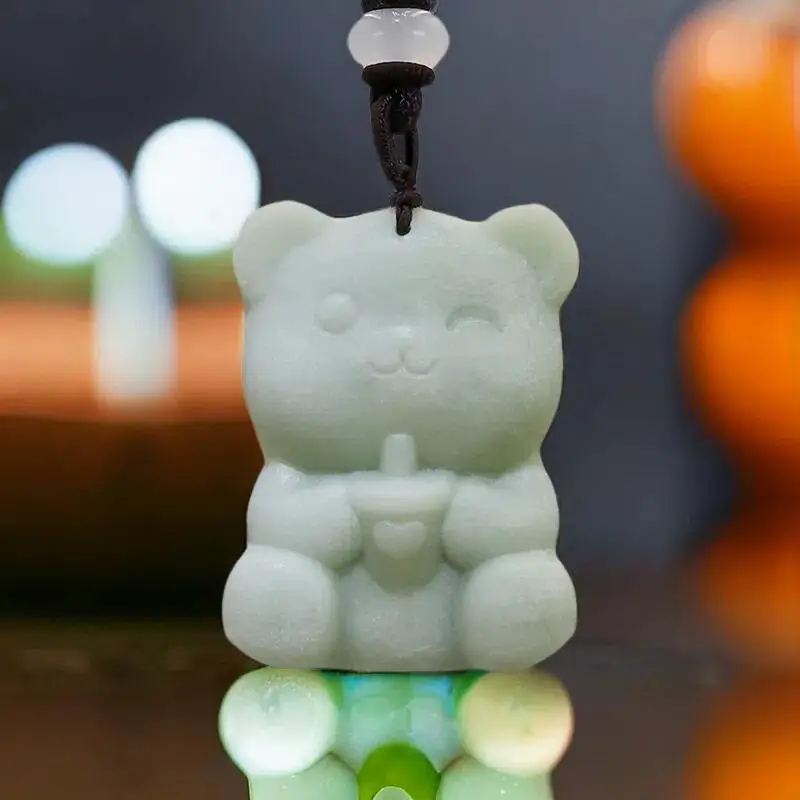 

Natural Real Jade Bear Pendant Necklace Gift Gemstones Vintage Talismans Carved Jewelry Luxury Fashion Chinese Stone Designer