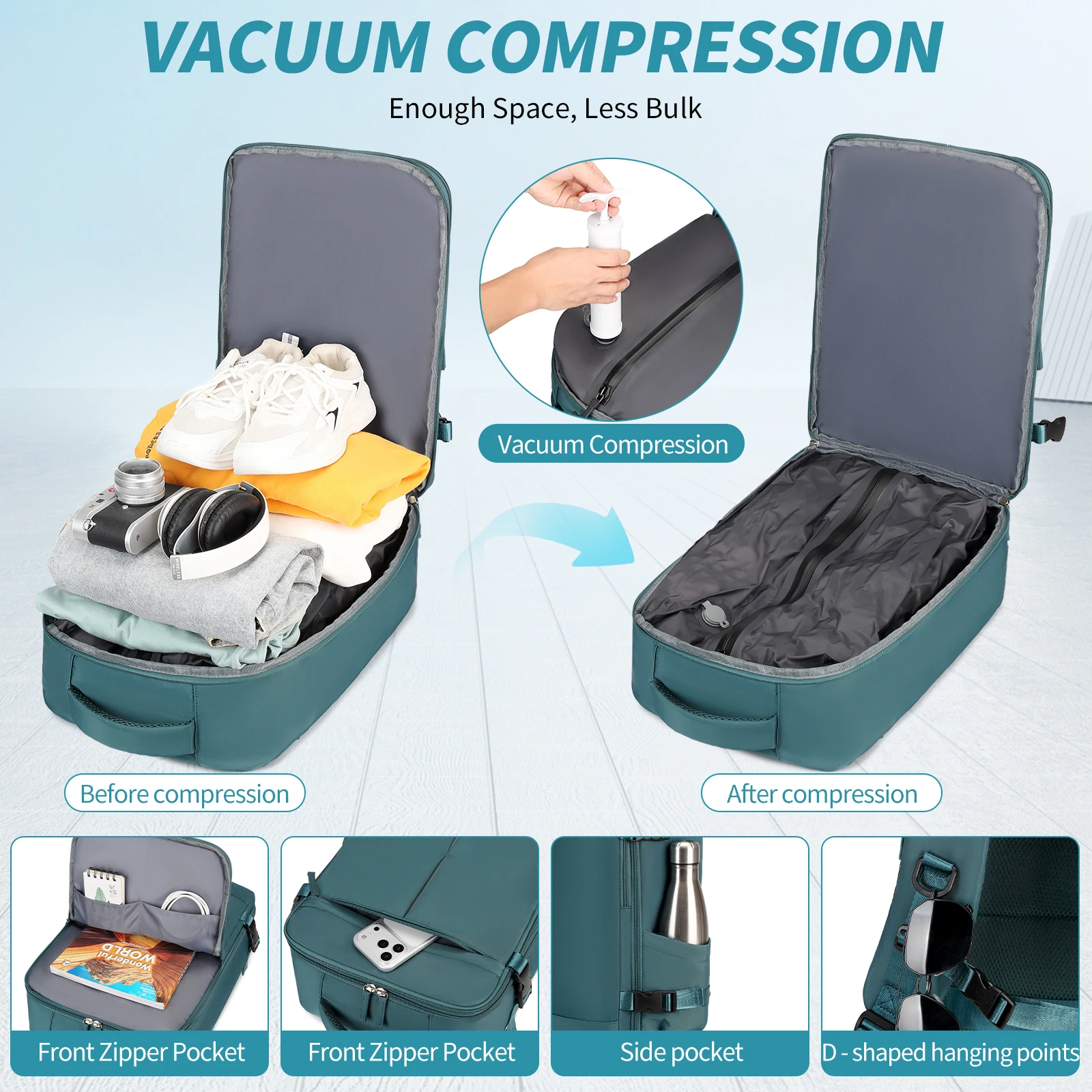 Picture 6: Equipped with Vacuum Storage Function - Lightweight Boarding Luggage, Large Capacity Main Compartment, Laptop Pocket, and Luggag