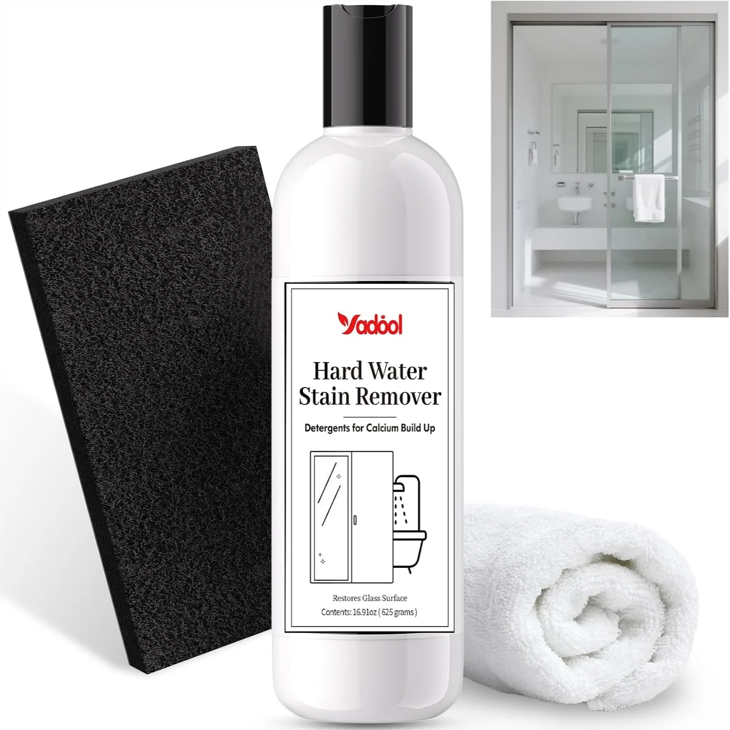 Hard Water Stain Remover for Shower Glass, Powerful Cleaner with Thick Formula to Remove Tough Water Spots and Soap Scum