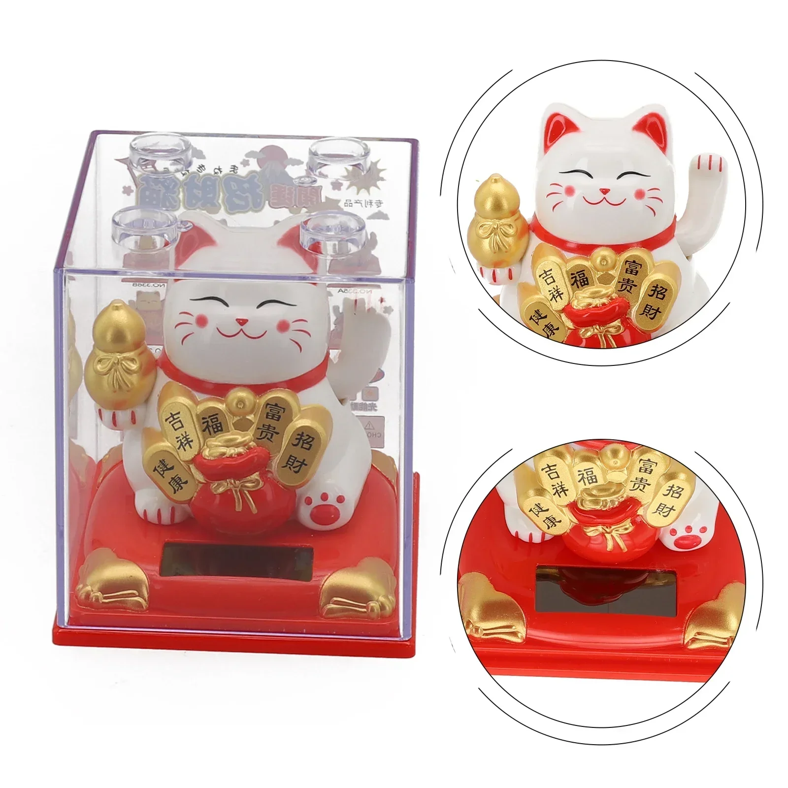 Fortunate Cat Lucky Cat Wave Hands 8.3*8.1*8.1cm Bonsai Decoration Car Decor Solar Waving Beckoning Cat Brand New