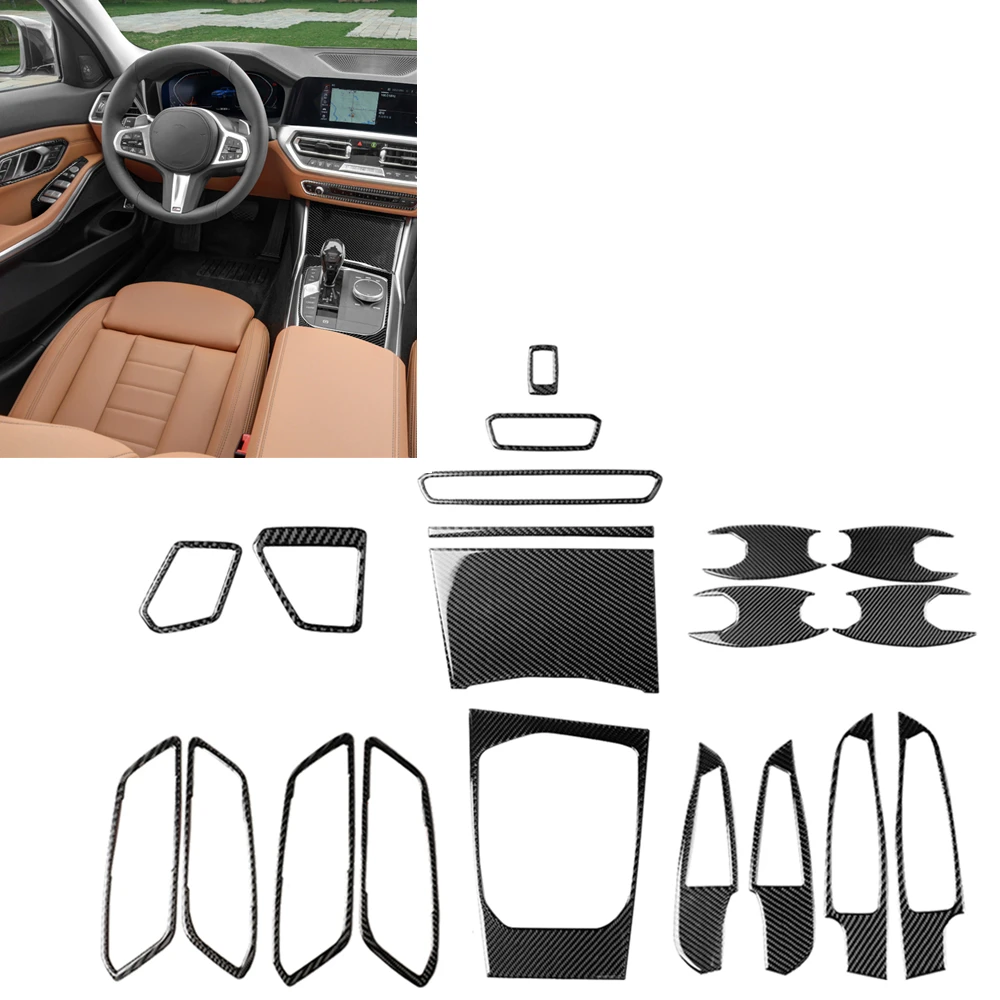 

20pcs Car Interior Sticker Kit For BMW 3 Series G20 2019-2020 Carbon Fiber Frame Set Dashboard Steering Wheel Panel Cover Trim