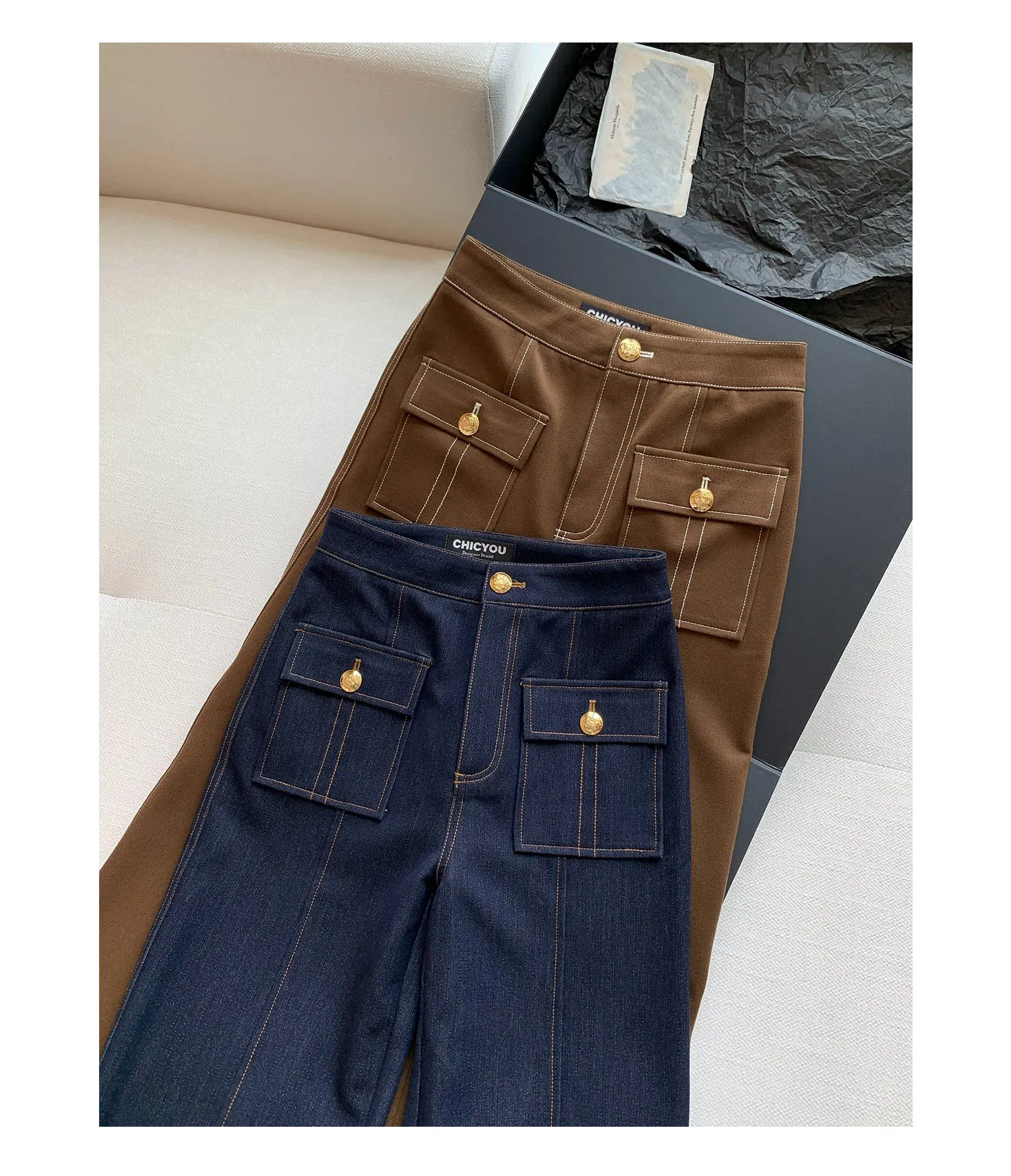 Conjunto Y2K 2026: Chaleco vaquero retro, pantalones cortos y pantalones largos con cinturón de hebilla dorada y costuras decorativas, traje de pantalón recto.