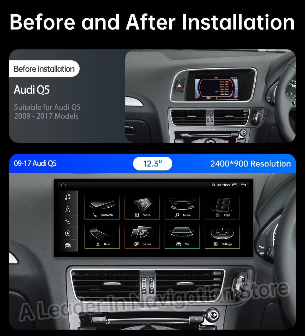 Android 16 Car Radio Multimedia Player for Audi Q5 2009 2010 2011 2012 2013 2017 GPS Navigation 4G DSP Right Hand Drive