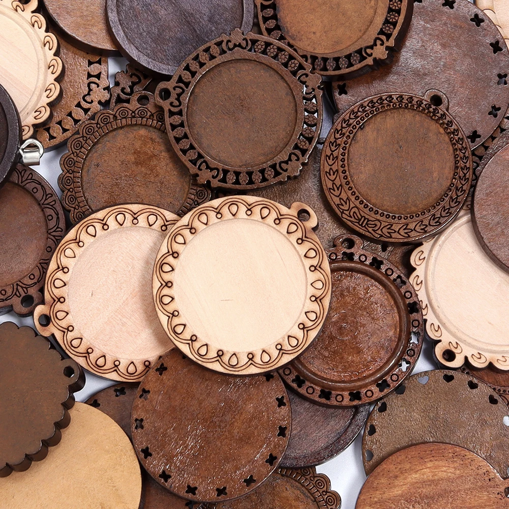 5pcs/lot Wood Cabochon Settings Blank Cameo Pendant Base Trays Wooden Pendant Base For DIY Jewelry Making Earrings Necklace