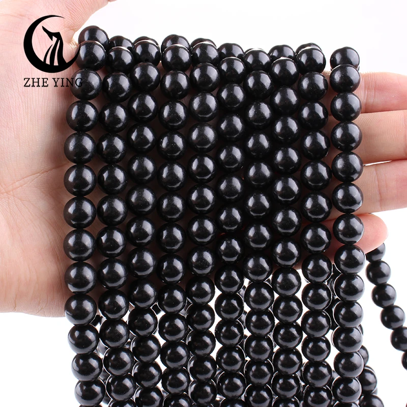 Zhe Ying Natural Round Jet Stone Beads Loose Spacer Gemstone Beads for Jewelry Making Bracelet Necklace Diy Accessories