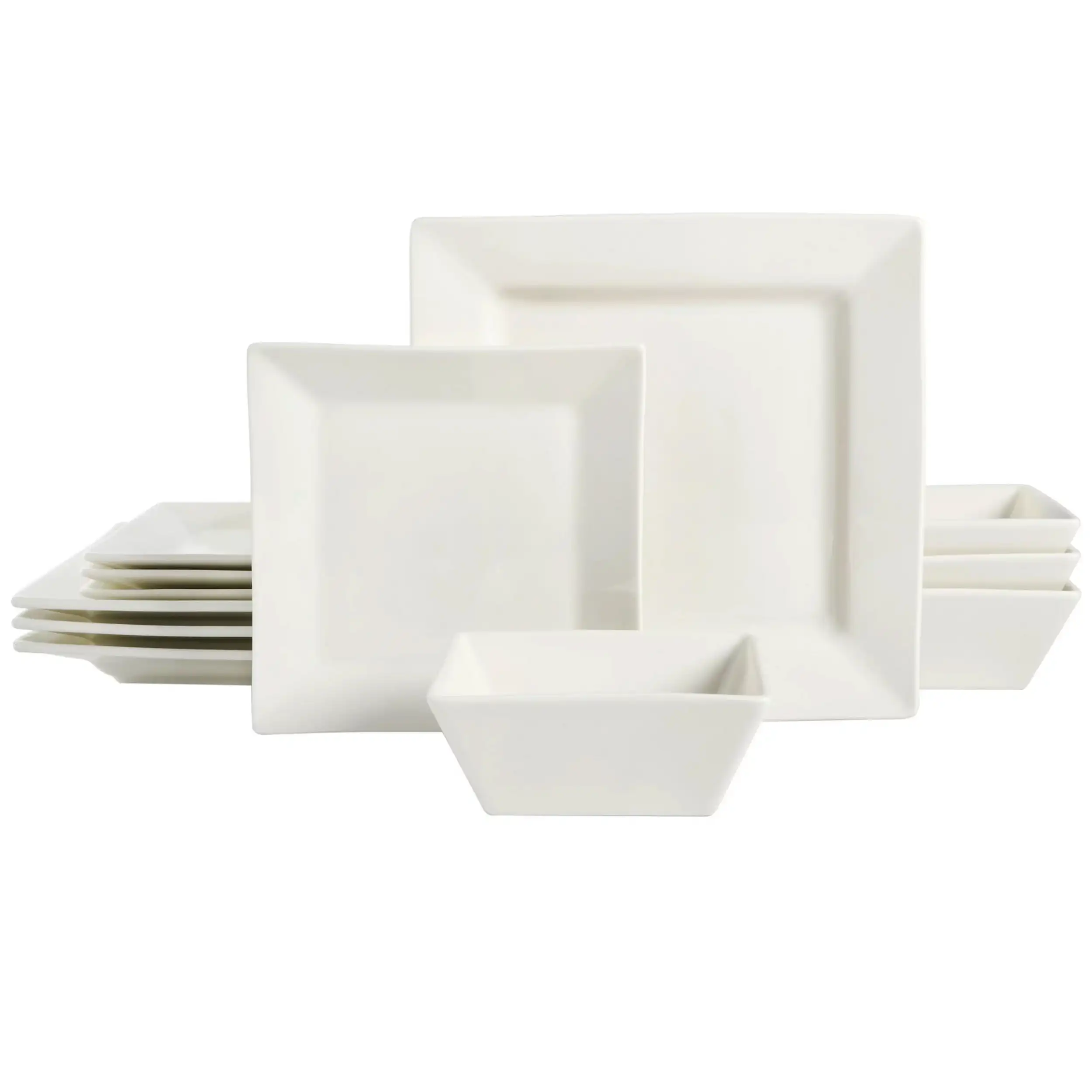 

Hard Square 12 Piece Fine Ceramic Dinnerware Set in White