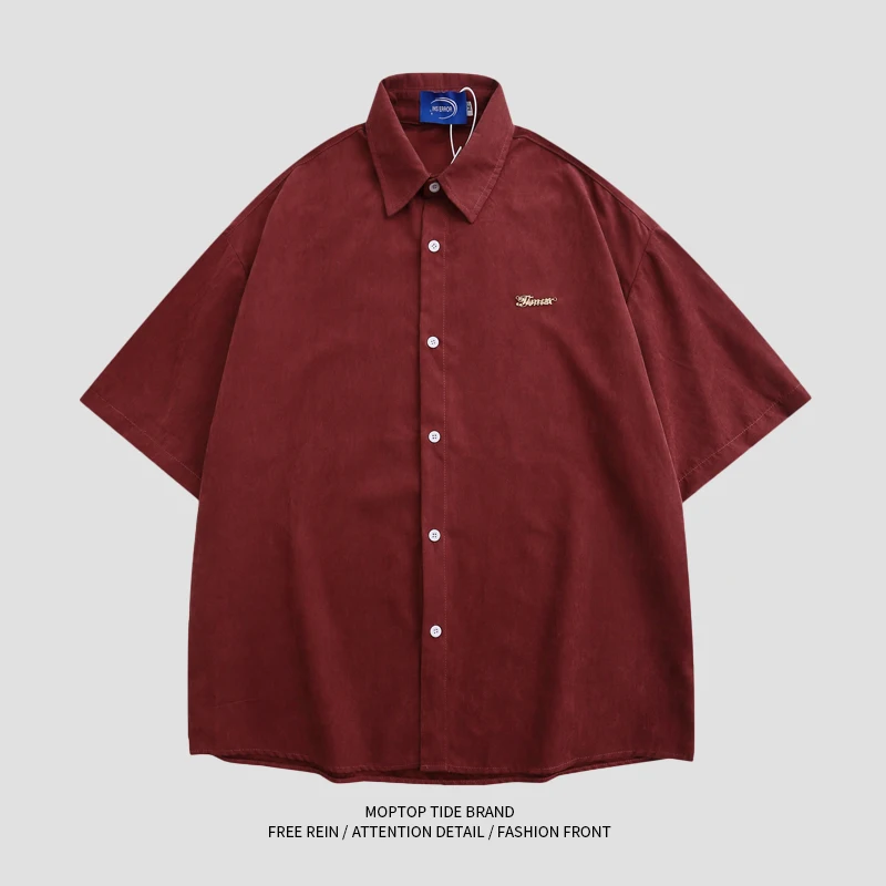 Mr. WH Velvet Simple Street Design Short Sleeve Men's Summer Vintage Loose Casual Versatile Shirt Youth Fashion Polyester Fiber