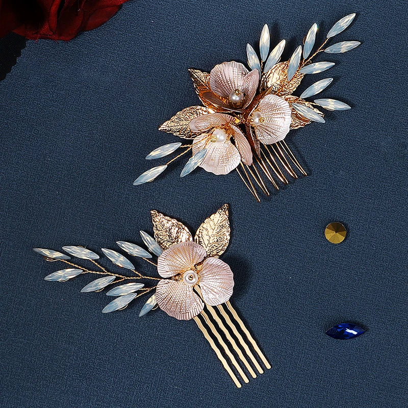 Kristal Haar Kammen Clips Voor Vrouwen Goud Kleur Handgemaakte Bruids Bruiloft Accessoires Haarspelden Haar Sieraden Hoofddeksel Geschenken