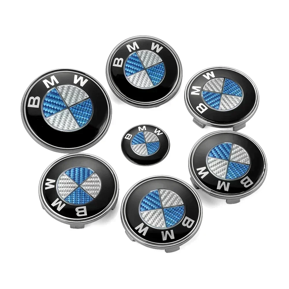 7Pcs Car Front Badge Rear Sticker Center Caps Steering Wheel Emblem For X1 X3 X5 E53 F10 F11 F20 F01 F30 E39 E60 E46 E87 E90