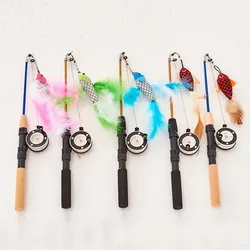 Stick Feather Wand Toys Cat Interactive Toy Fish-shaped Telescopic Fishing Rod Cat Teaser Toy Supplies Random Color Cat toys