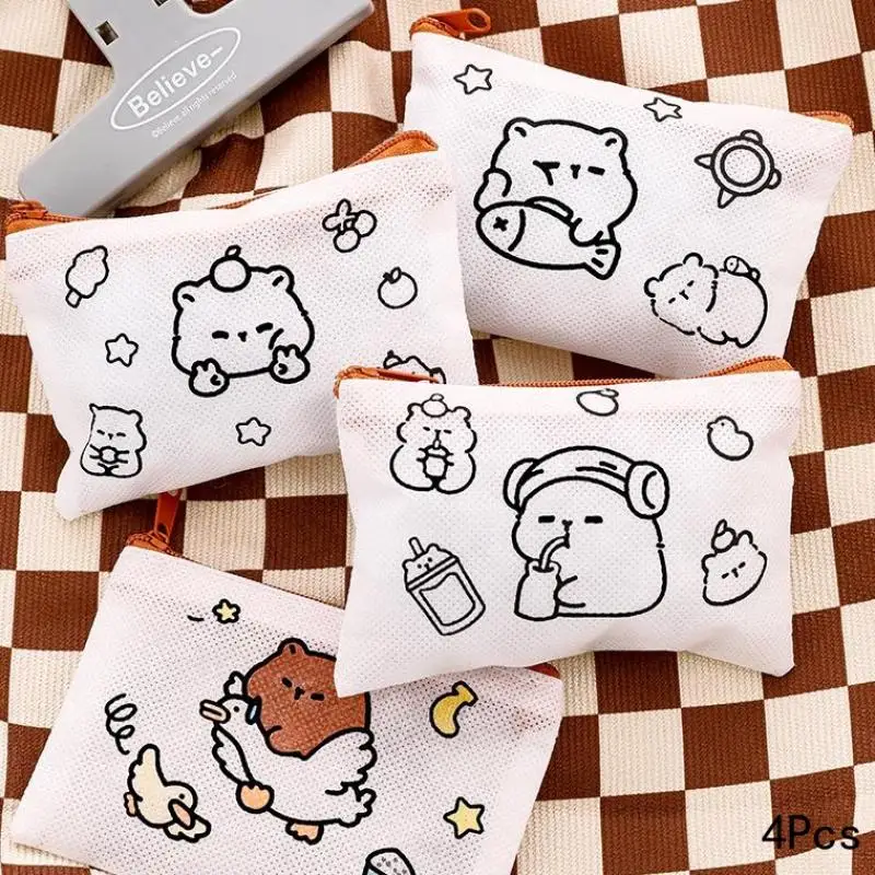 4 pçs bonito capivara diy graffiti moeda bolsa de armazenamento de papelaria bagg crianças artes artesanato criativo cor enchimento desenho brinquedo