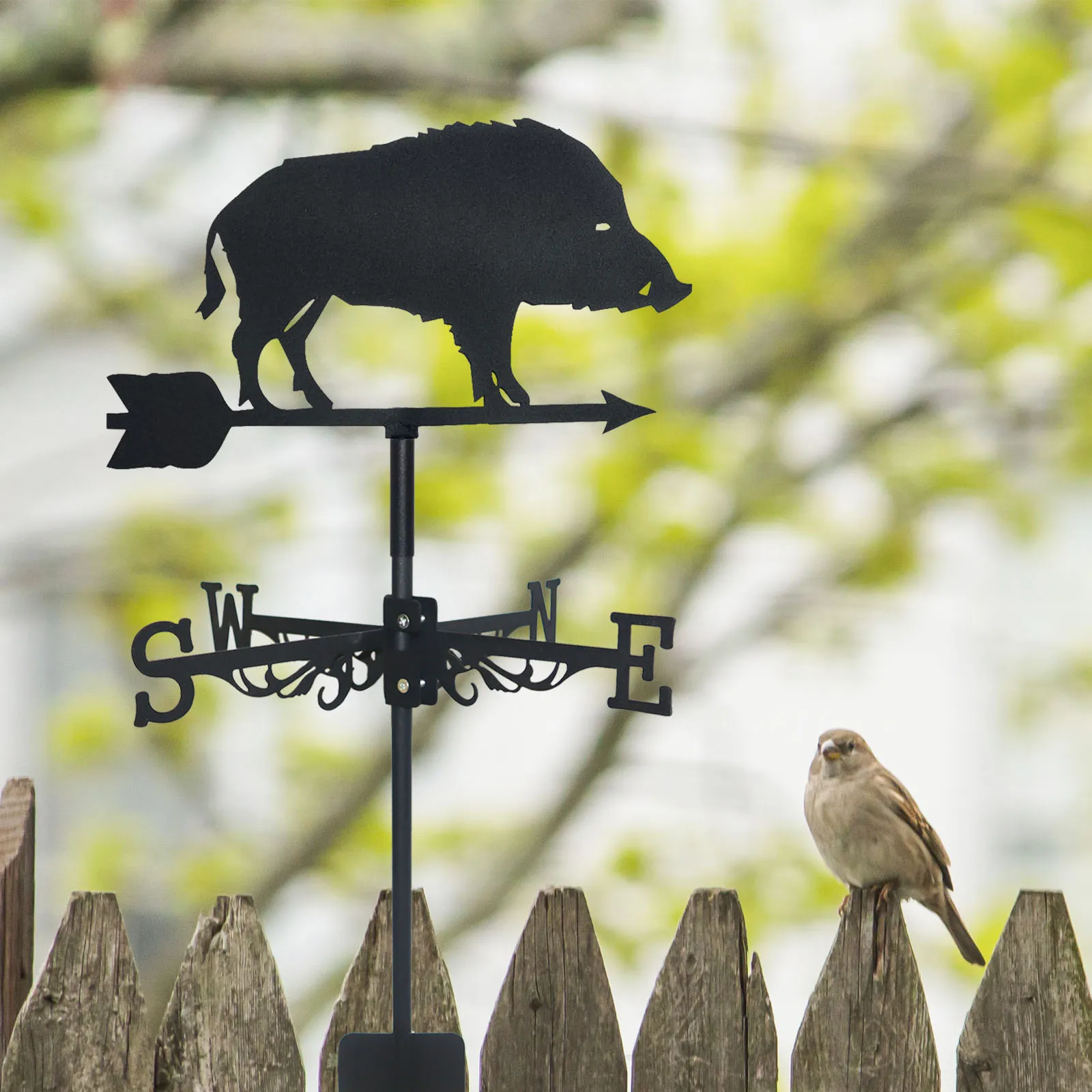 Boar Weathervane Silhouette Art Black Metal Wild Animal Wind Vanes Outdoors Decorations Garden For Roof Yard Building