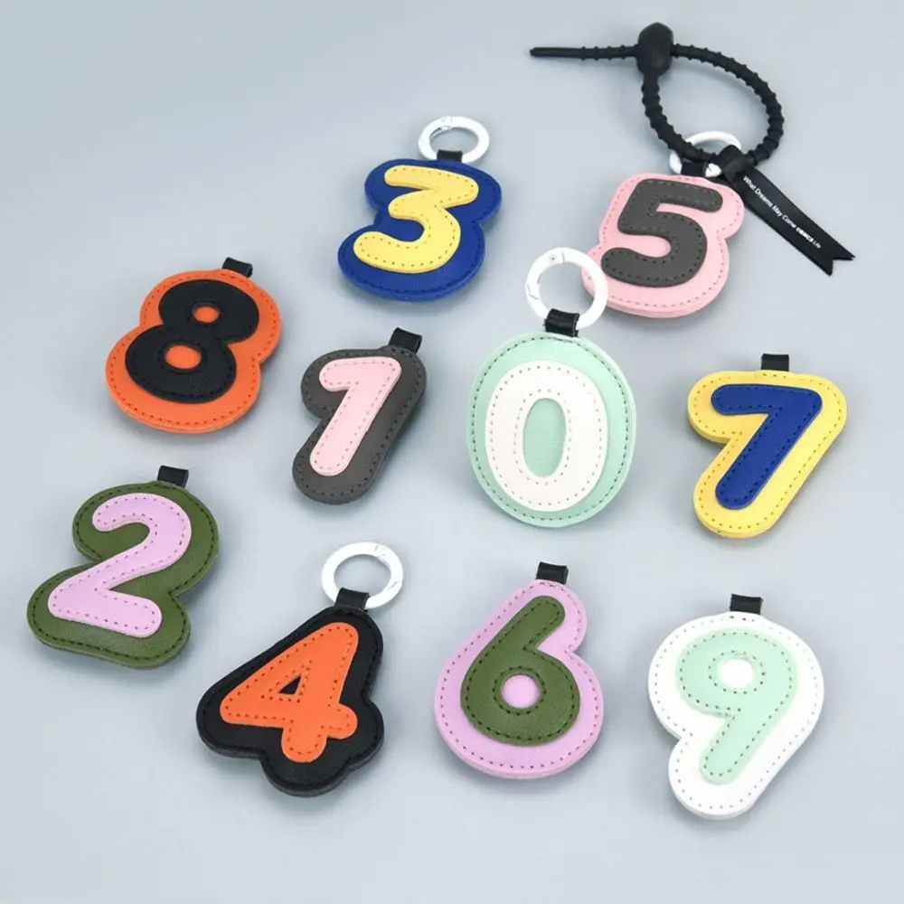 

Bag Charm Number PU Leather Keychain Anti-lost Bag Decoration Lucky Number Car Key Chain Hand-sewn Trinket Leather Key Ring