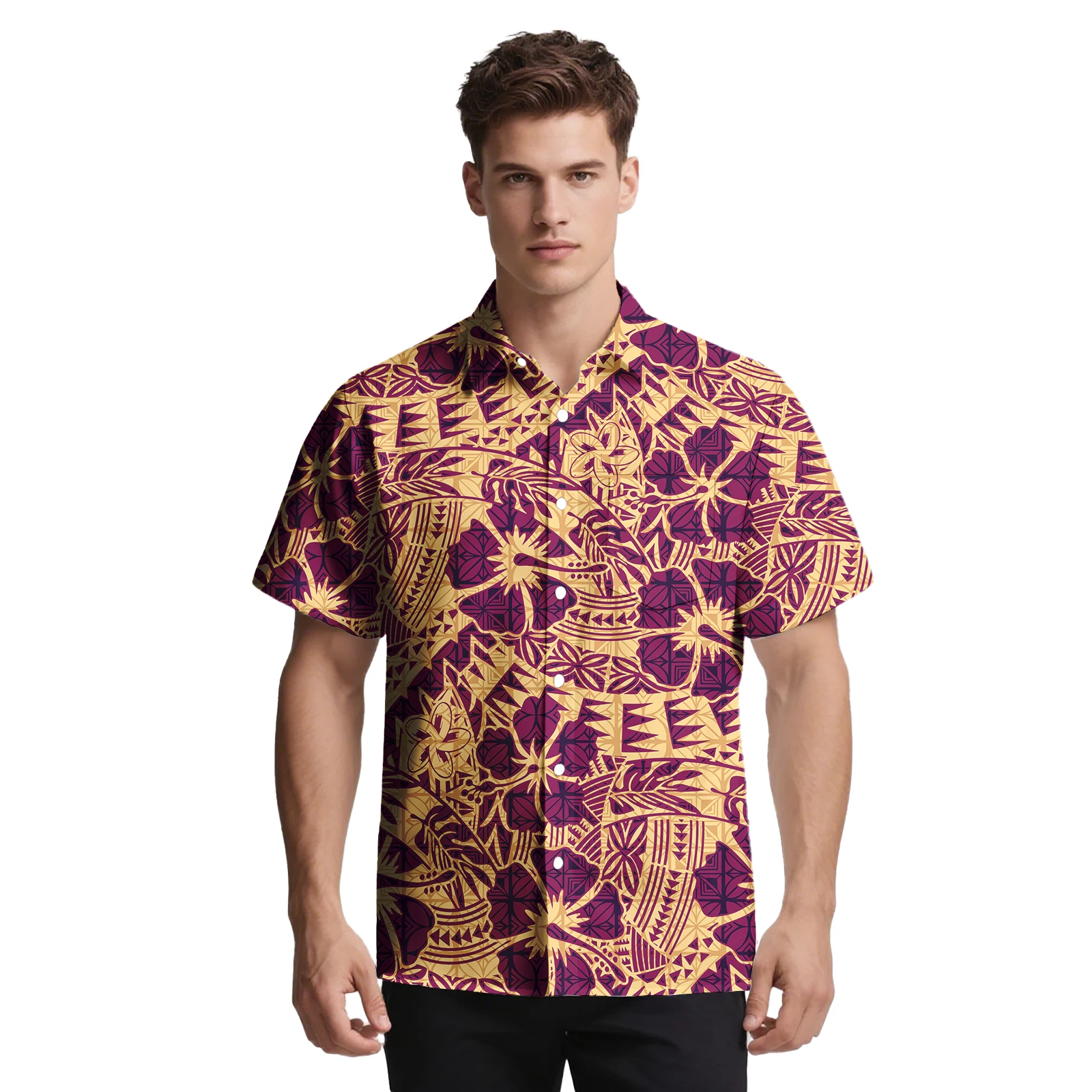 الصيف هاواي زر قمصان مجموعة للشاطئ مخصص ساموا الاستوائية نمط طباعة الرجال الملابس البولينيزية أزياء الرجال ألوها قميص #2