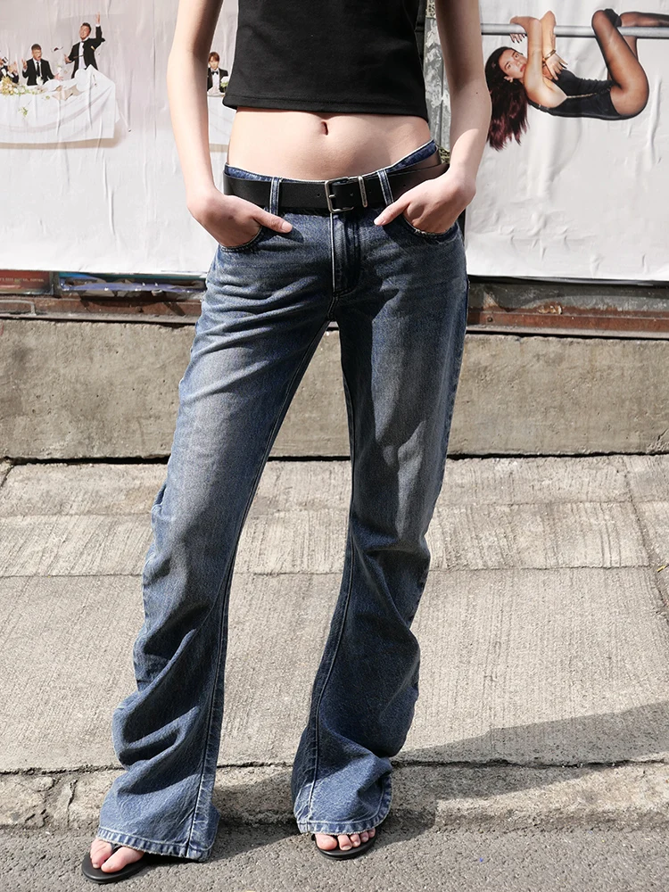 

Джинсовые брюки-колокольчики с низкой талией Rarely Alike, синие повседневные женские джинсы с асимметричным кроем, весна-лето, облегающие