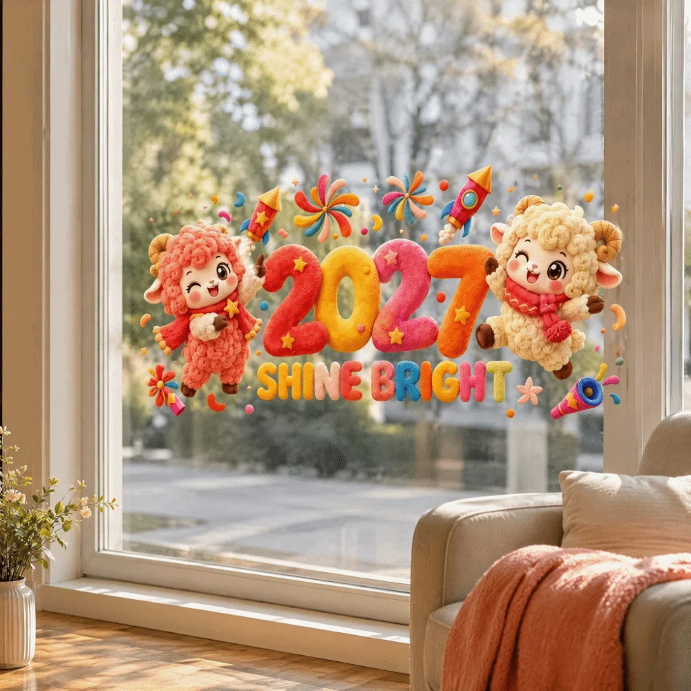 Waterproof 2027 Static Cling Decal DIY Removable Static Goat Year Glass Window Sticker Large Exquisite Two-sided Door Stickers