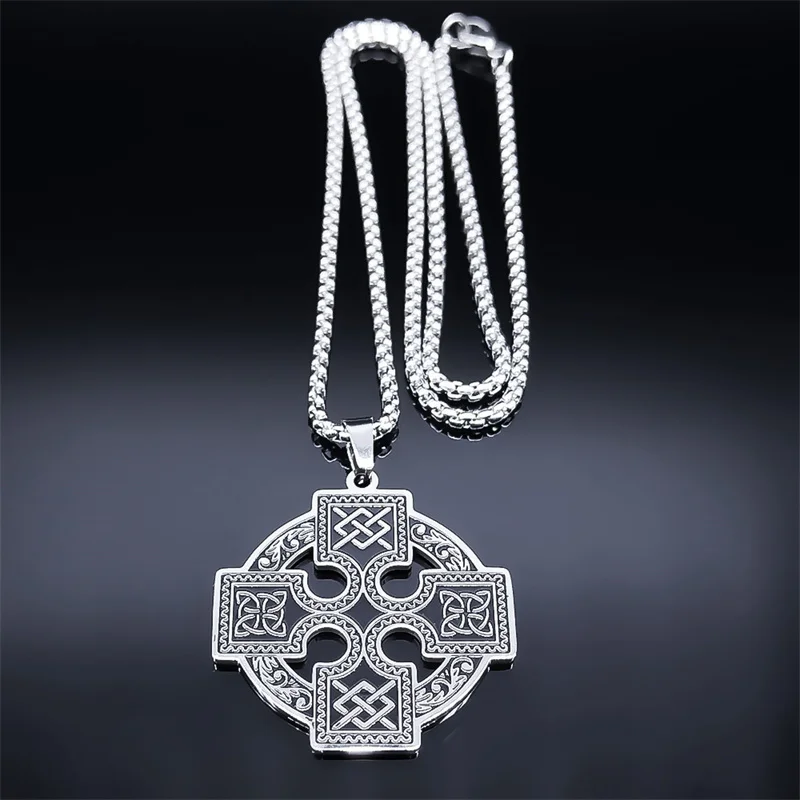 Witchcraft Celtic Knot Necklace Stainless Steel Solar Cross Knot Viking Shield Druid Amulet Chain Necklaces Jewelry collares