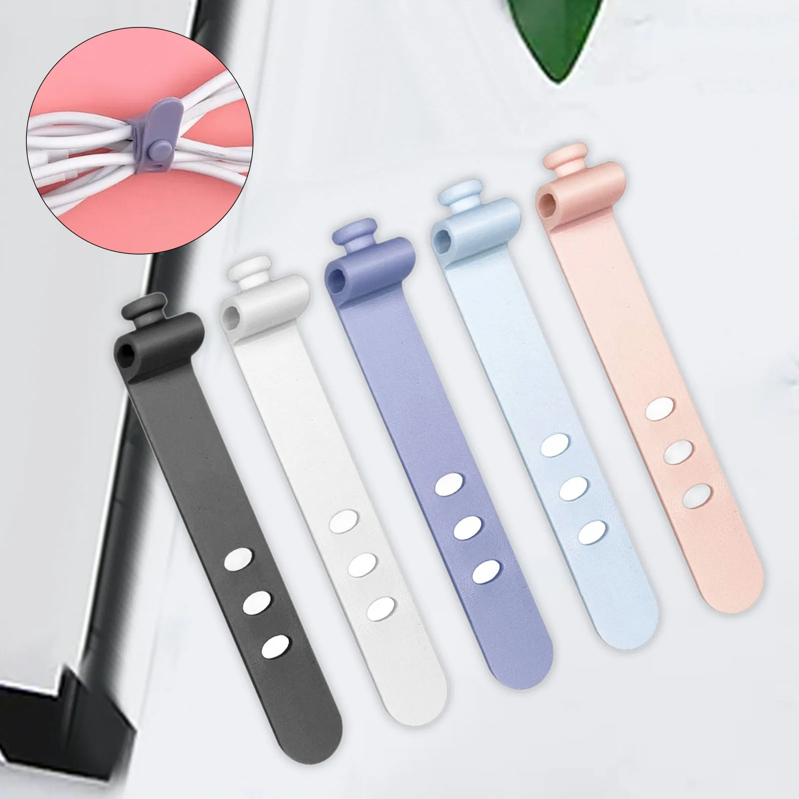 5Pcs Cord Management Ties Reusable Cable Organizer Multipurpose Silicone Cable Ties Wrap for Office Home Kitchen Appliance Desk