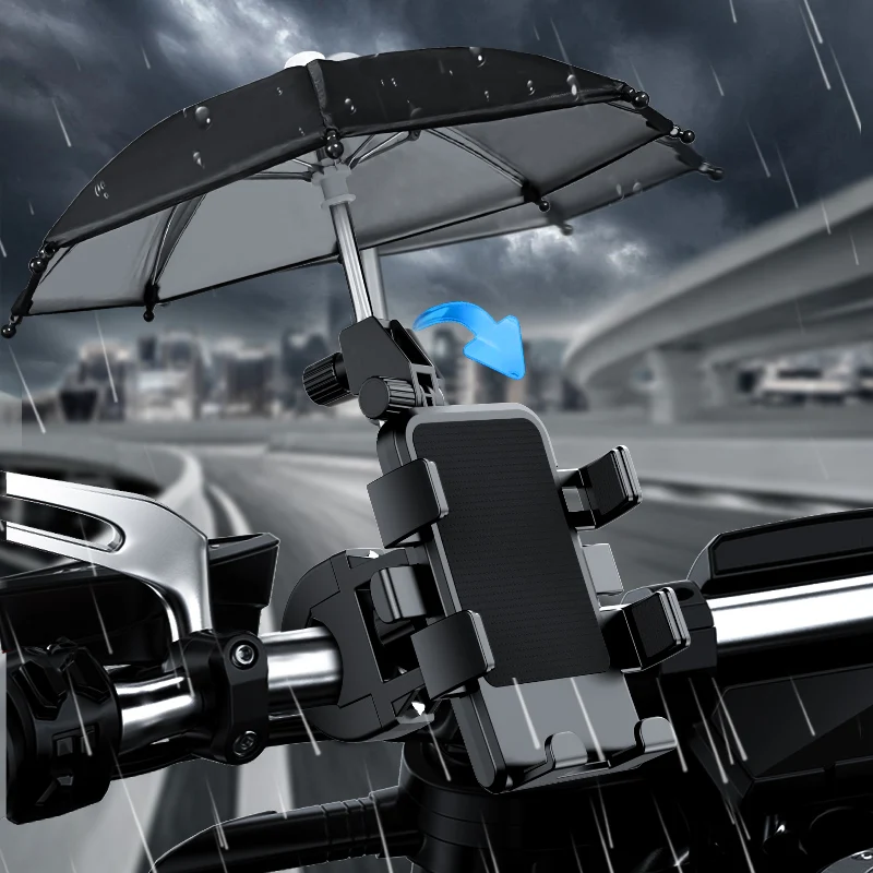 Motorcycle Mobile Phone Holder Stand & Umbrella Rainproof Sunshade Bicycle Outdoor Scooter Phone Clip Handlebar Mount For iPhone