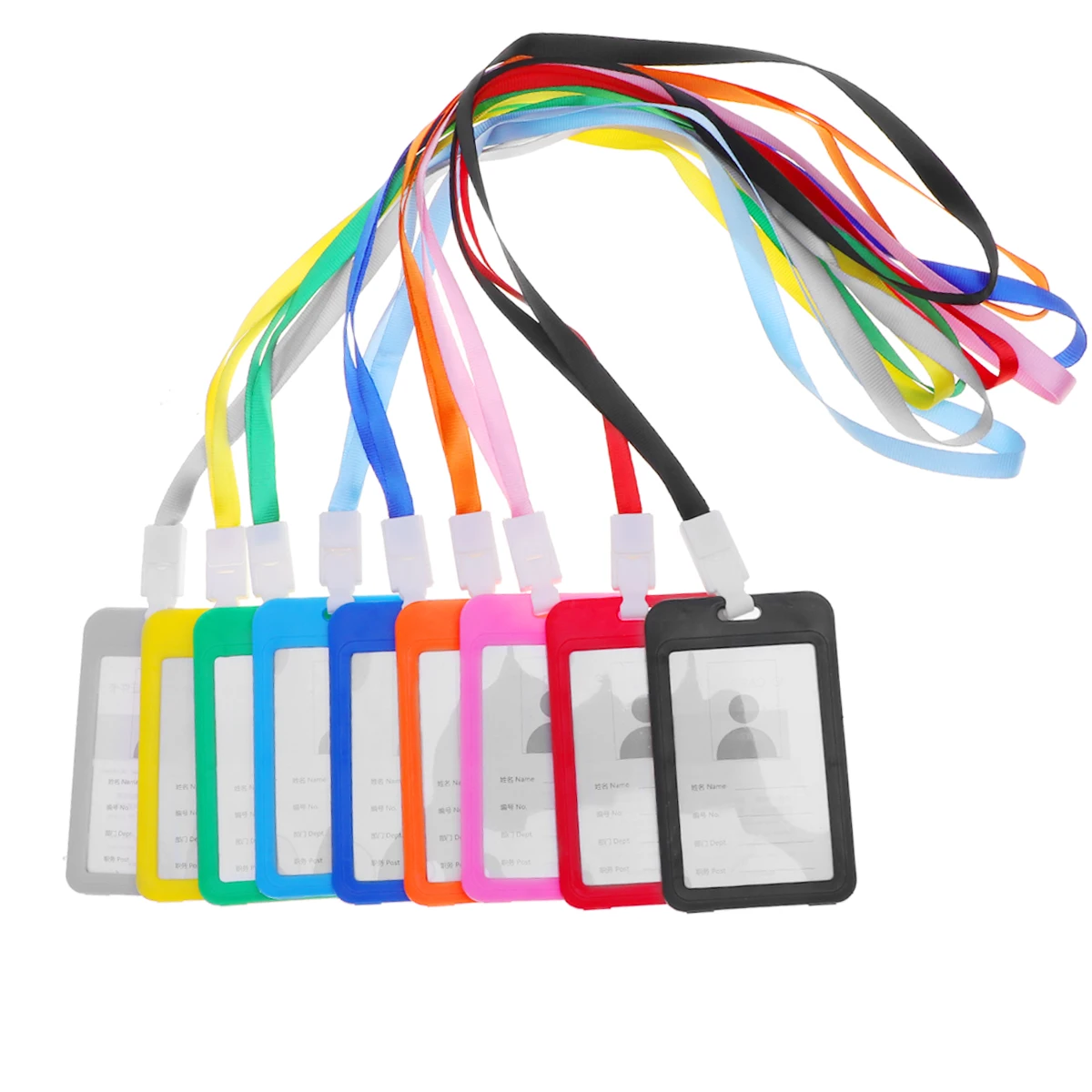 9Pcs Colorful Badge Holder Transparent Id Case PP Material Lanyard Business Office School Conference Accessory