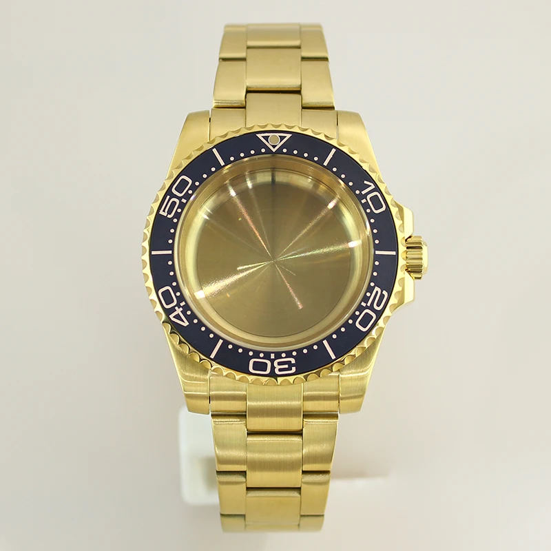 40 mm Uhrengehäuse Gold 316L Armband Saphir für NH35 NH36 Miyota8215 2824 Uhrwerk 28,5 mm Zifferblatt SUB Unidirektionale Keramiklünette