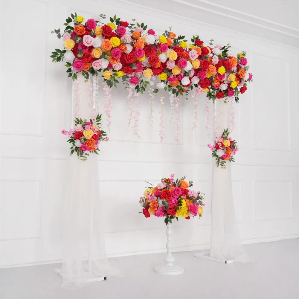 Uflower Red Pink Rose Flower Row Flower Ball Wedding Backdrop Decor Flower Arrangement Arch Flower Party Birthday Event Props