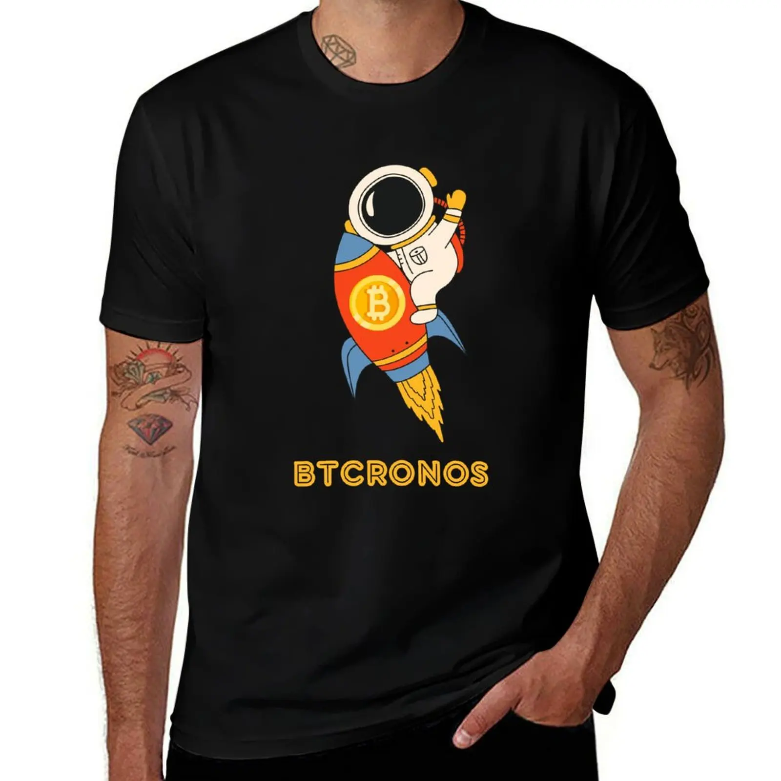 BTCRONOS Astronaut Soars on Rocket T-Shirt Casual Street Style Short Sleeve Tee T-Shirt