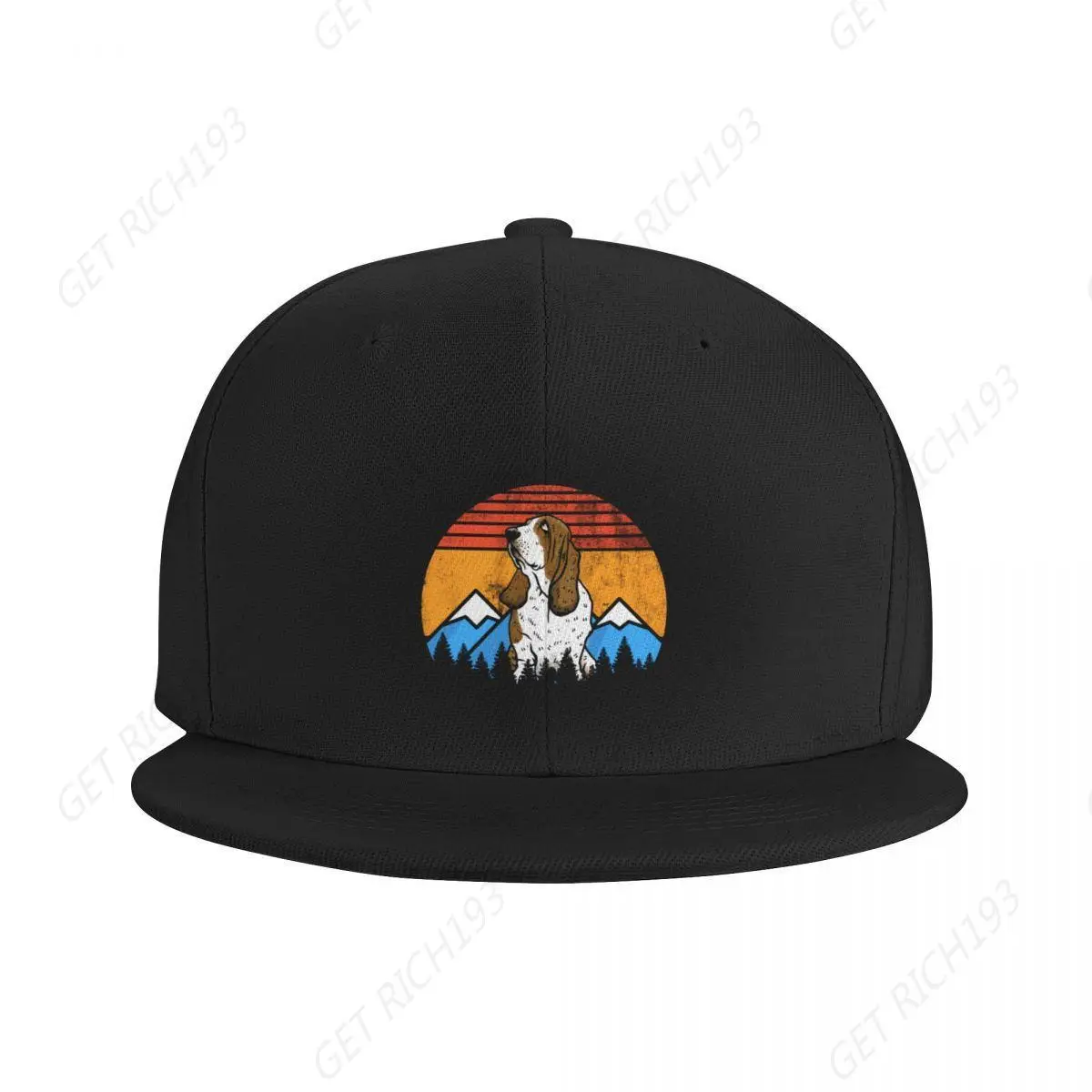 Vintage Basset Hound Sunset Mountains Forest Retro Distressed Gift Baseball Cap Caps Funny Hat Men Cap Women