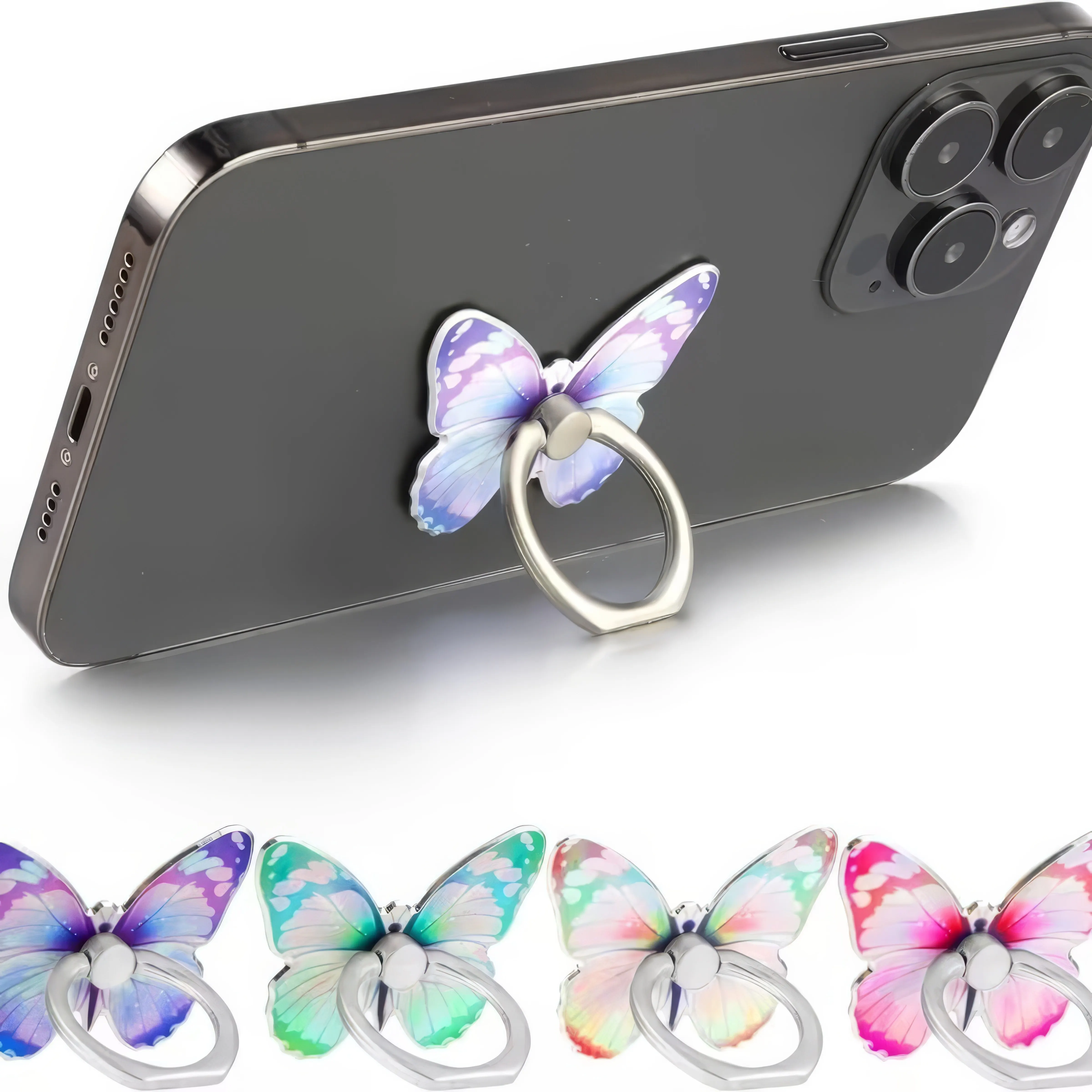1/2 Butterfly Phone Stand Pink/Purple, Securely Grip, Stable Desktop Support, No Shaking, Suitable for Most Phones