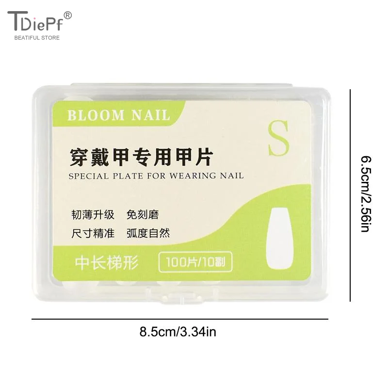 100Pcs/box ABS Fake Nail Tips Full Cover Coffin Press On Nail Extension Clear Soft Gel Tips False Nail Design Manicure Tools
