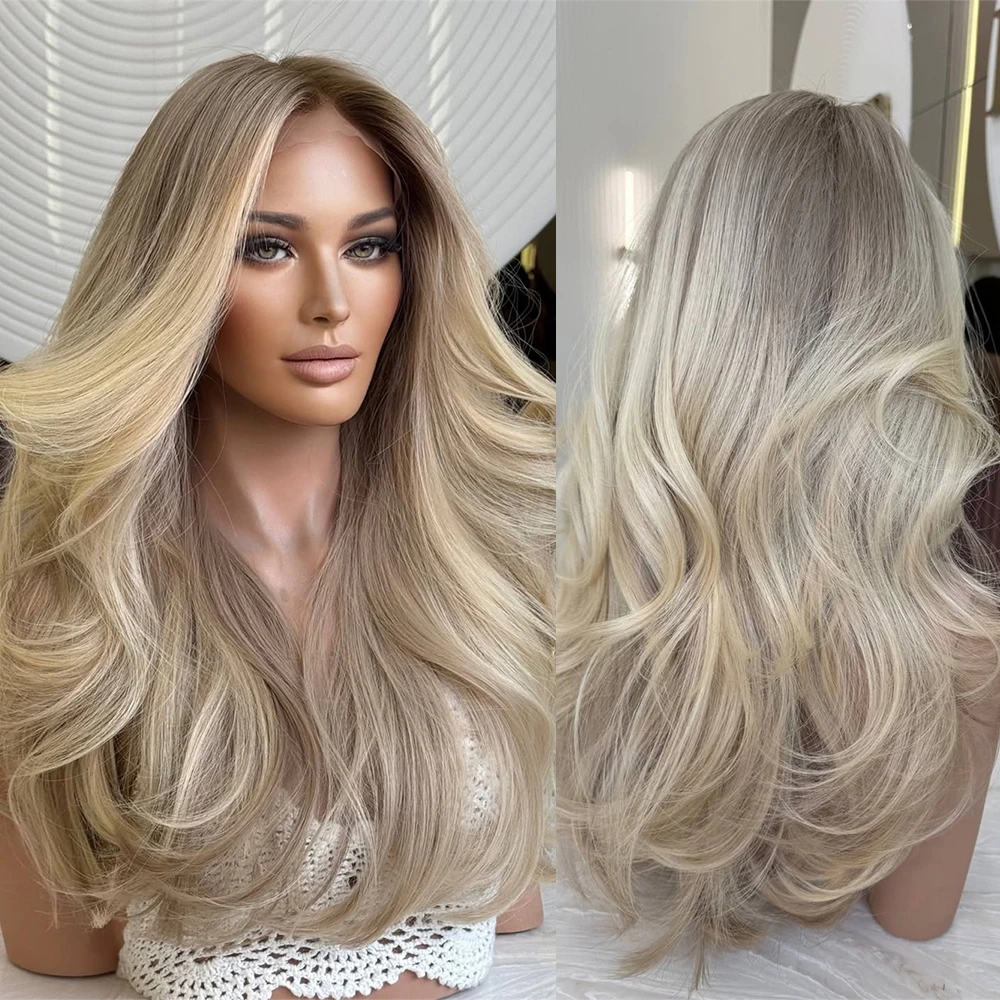 

Парик омбре блонд, длинный, натуральный, волнистый, из синтетических волос, с кружевной передней частью, с центральным пробором, 13x4, с цветными прядями, для женщин, на каждый день и для вечеринок