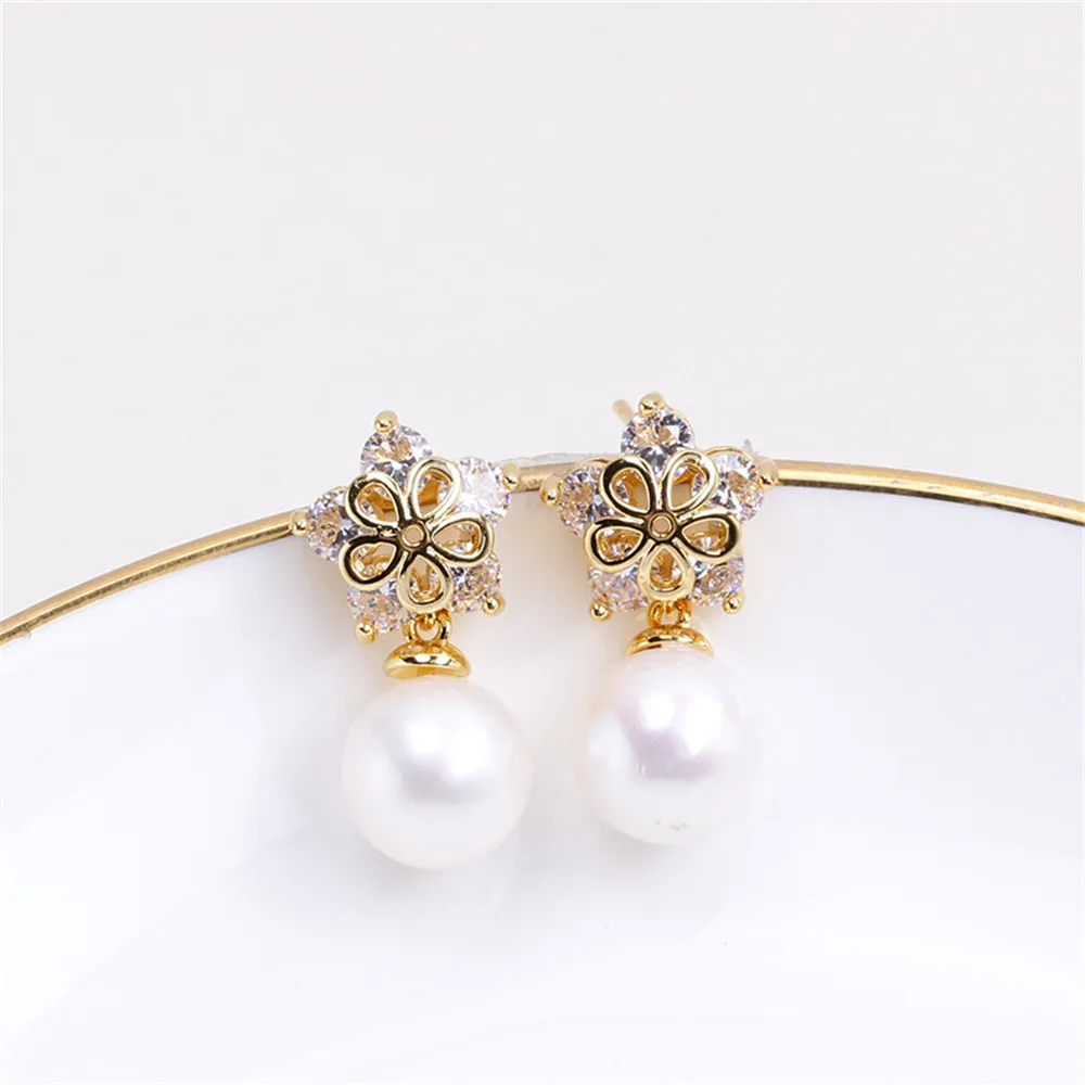 Domestic 14k Gold Plated Color-preserving Exquisite Flower Zircon Earrings Earrings DIY Accessories Fashion