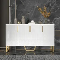 Anajqaqia Living Room Cabinet, Large Space High Gloss Sideboard, 4 Doors, Metal Handles and Bracket Legs, 140x80x40 cm, White